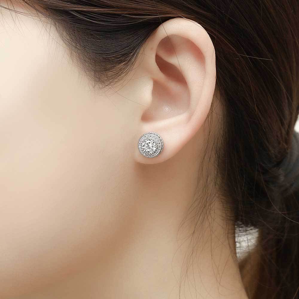 Round Halo CZ Stud Copper Earrings in Selectable Colors and Sizes - EAR001 product image