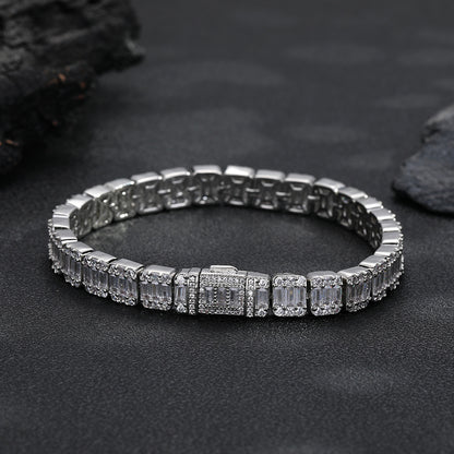 Unisex 8mm Iced Out Geometric Zirconia Link Chain Necklace & Bracelet