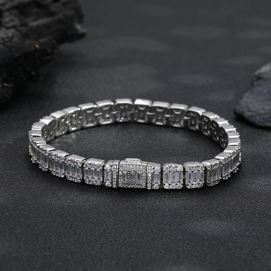 Unisex 8mm Iced Out Geometric Zirconia Link Chain Necklace & Bracelet
