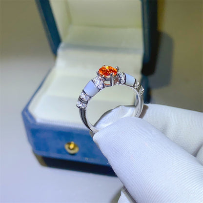 Orange Oval Moissanite Ring for Women, Pavé Accent Fashion Ring, Promise Engagement Style