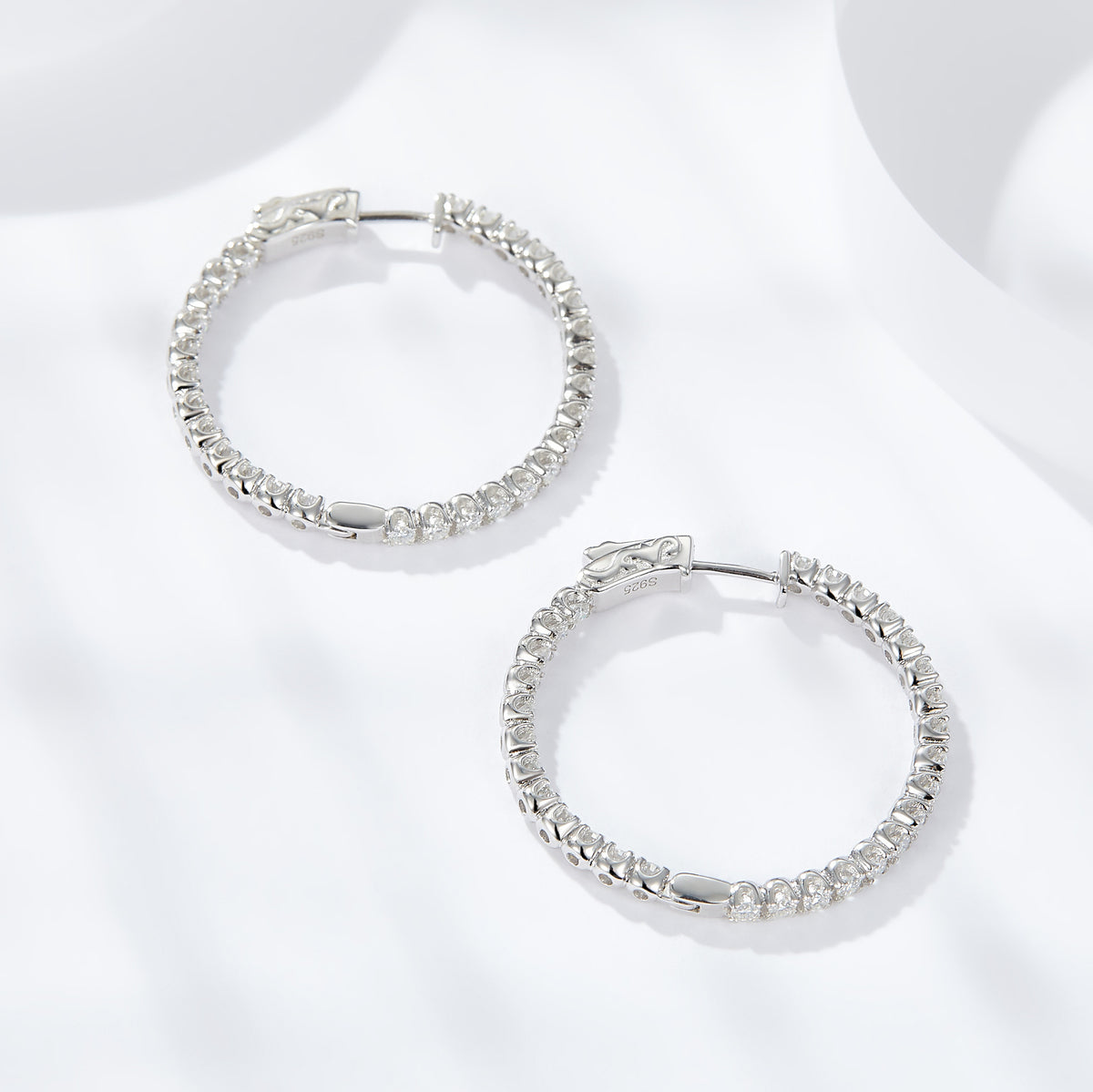 S925 Sterling Silver Hoop Earrings with Clear Stone Pave Detail product image