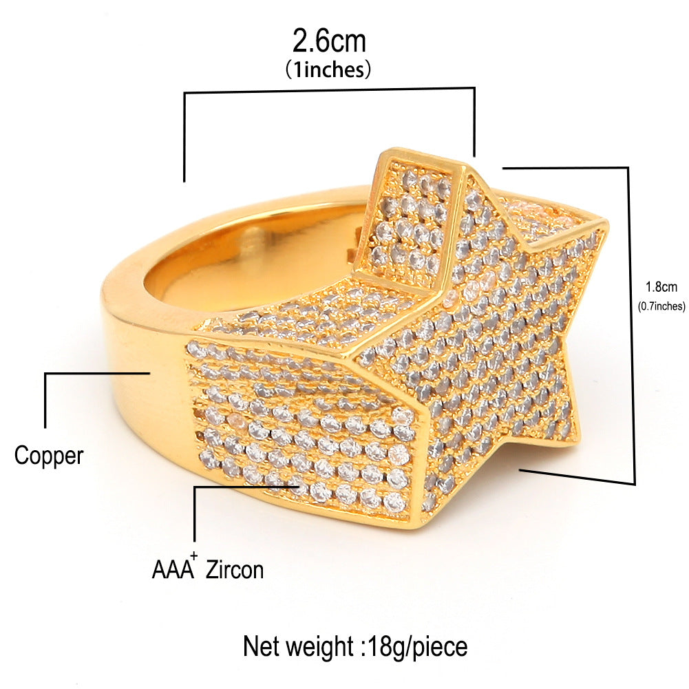 Men’s Iced Out Star Ring - Gold Plated Cubic Zirconia Statement Ring in Gold, Silver & Rose Gold product image