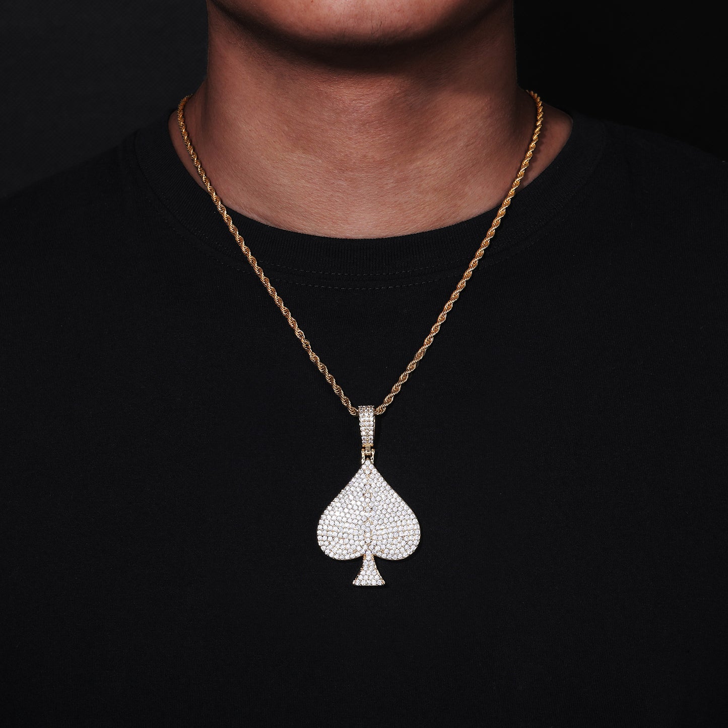 Men's Iced Out Spade Pendant Necklace, Hip Hop Rope Chain Statement Jewelry product image