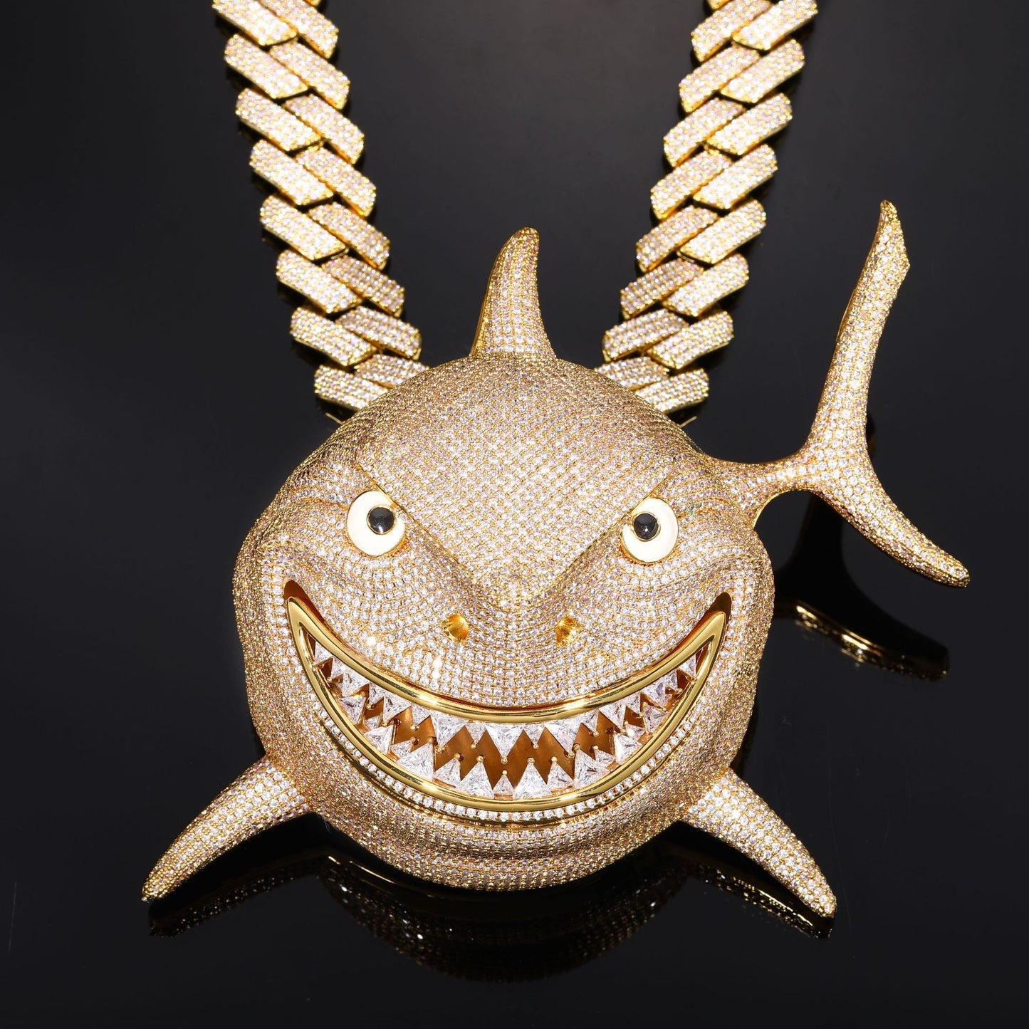 Iced Out Shark Pendant Necklace for Men with Stainless Steel Twist Chain product image