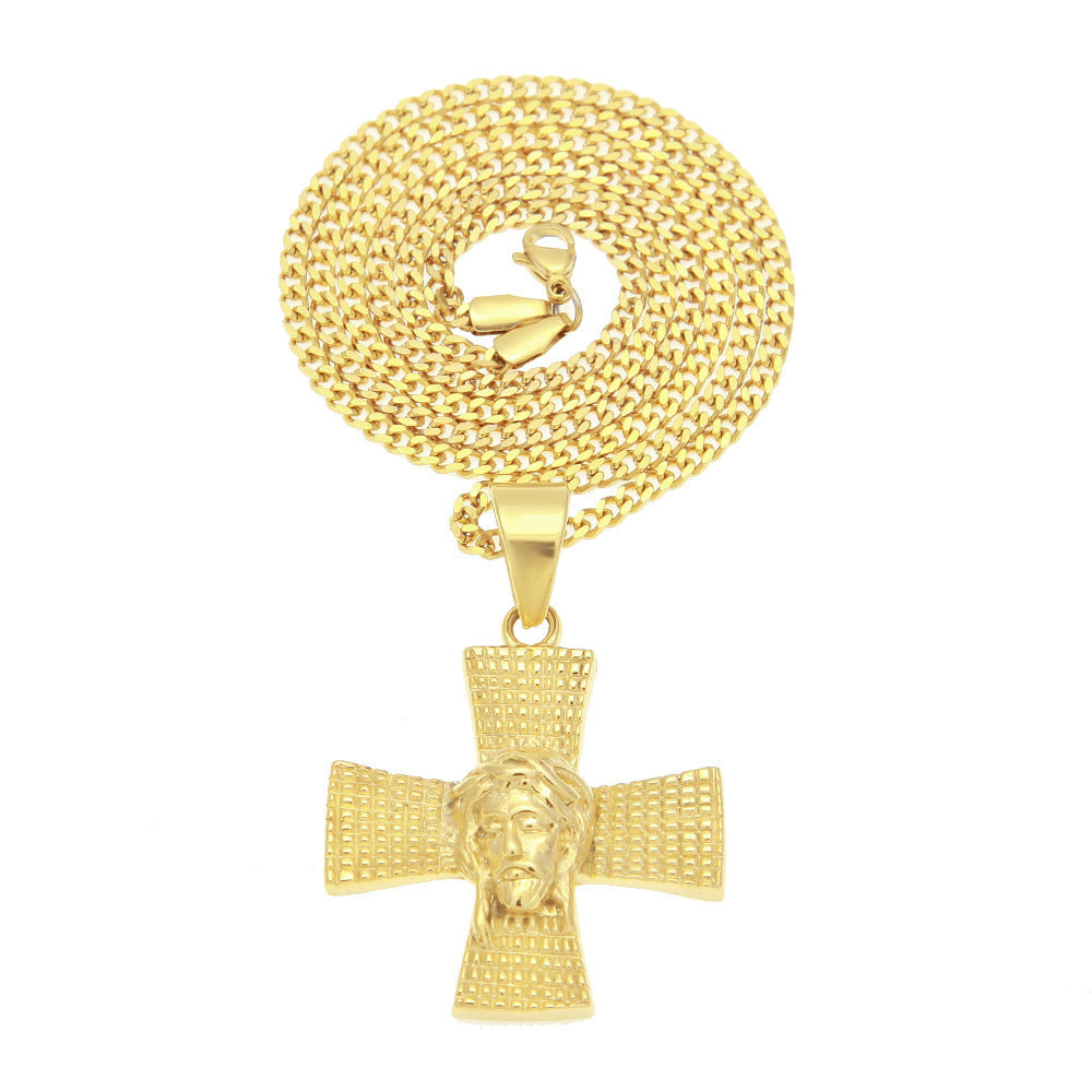 Iced Hip Hop Stainless Steel Pendant Necklace with 24 Inch Twist Chain - Dollar Sign, Eagle, Grim Reaper Skull, Portrait Cross Statement Chain