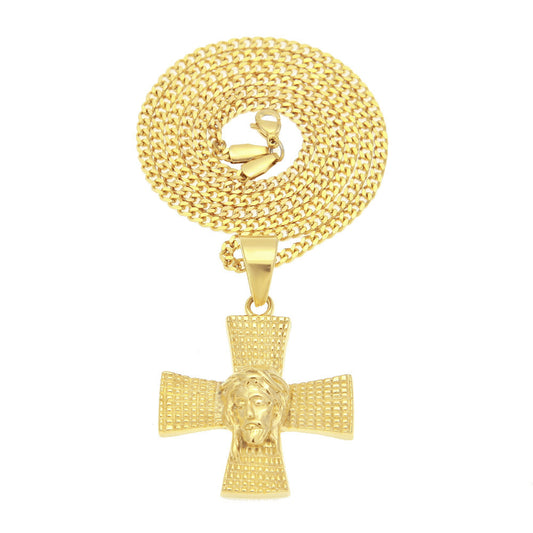 Iced Hip Hop Stainless Steel Pendant Necklace with 24 Inch Twist Chain - Dollar Sign, Eagle, Grim Reaper Skull, Portrait Cross Statement Chain