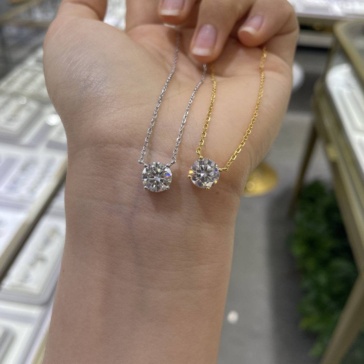 Round Moissanite Pendant Necklace, 4-Prong Solitaire, 18K Gold Plated S925 Silver product image