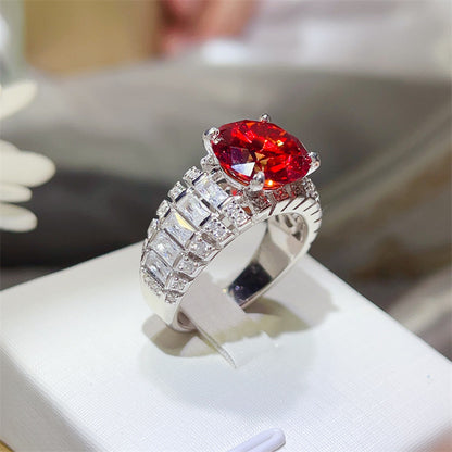 5 Carat Red Moissanite Halo Ring for Women, Geometric U-Shape Engagement Style Ring