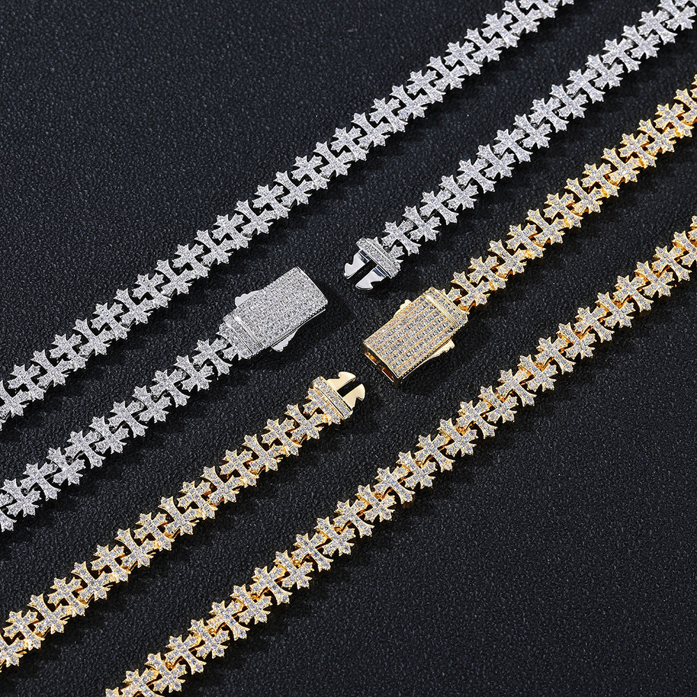 Cross Link Cubic Zirconia Chain Bracelet and Necklace, Unisex Iced-Out Jewelry product image