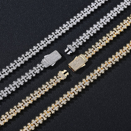 Cross Link Cubic Zirconia Chain Bracelet and Necklace, Unisex Iced-Out Jewelry