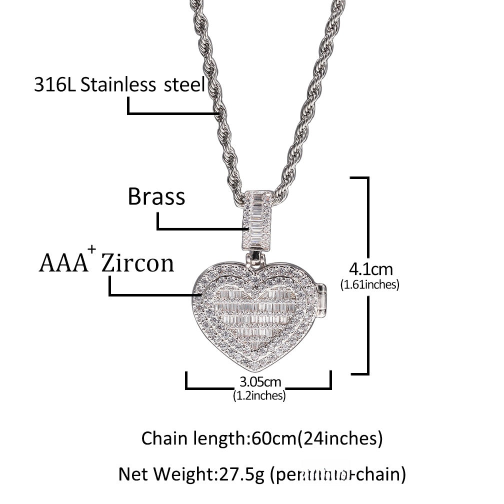 Custom Heart Photo Pendant Necklace with Cubic Zirconia Twist Chain for Women