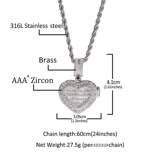 Custom Heart Photo Pendant Necklace with Cubic Zirconia Twist Chain for Women