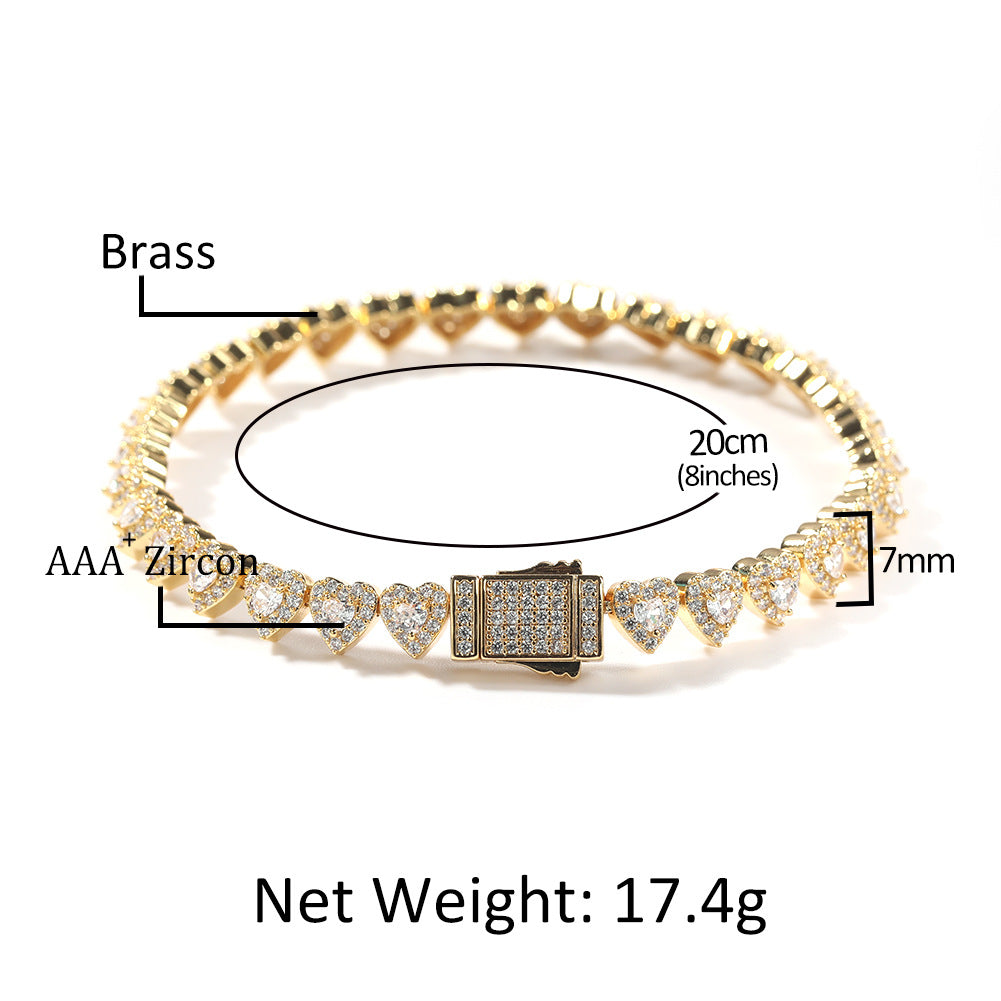 Heart Cubic Zirconia Chain Bracelet for Women & Men - Gold Plated and Silver Plated Statement Tennis Bracelet product image