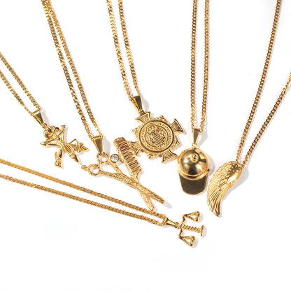 Gold Plated Barber Scissors & Comb Pendant Necklace with 24 Inch Cuban Chain