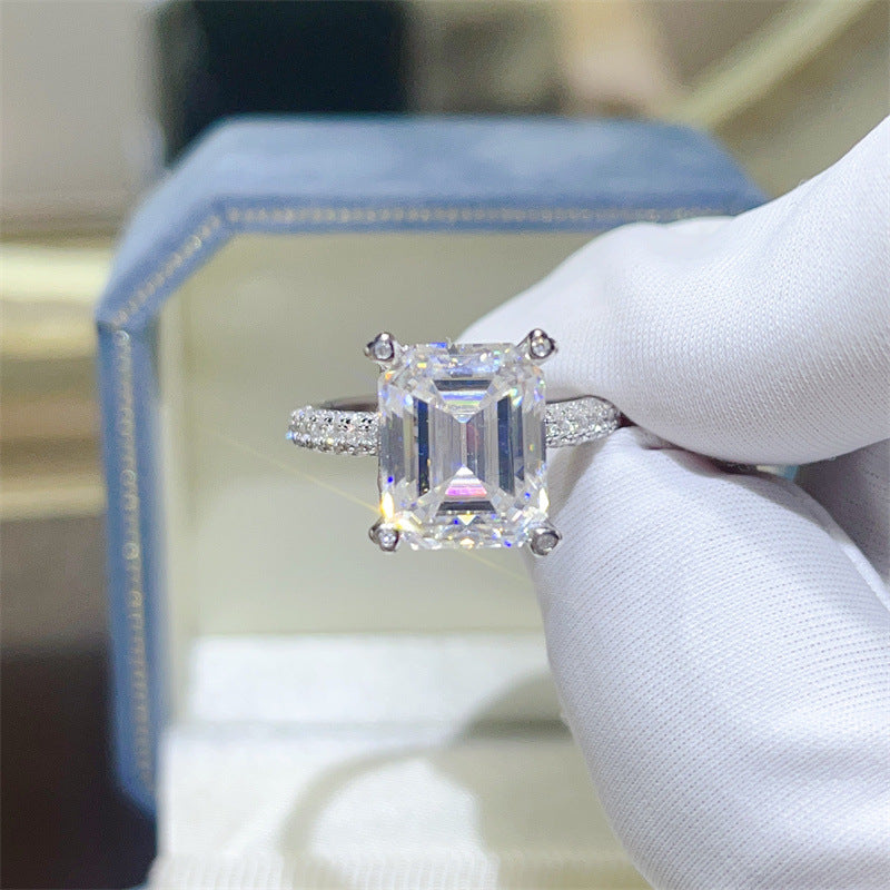 5 Carat Emerald Cut Moissanite Ring for Women, Pavé Band Engagement Style Ring product image
