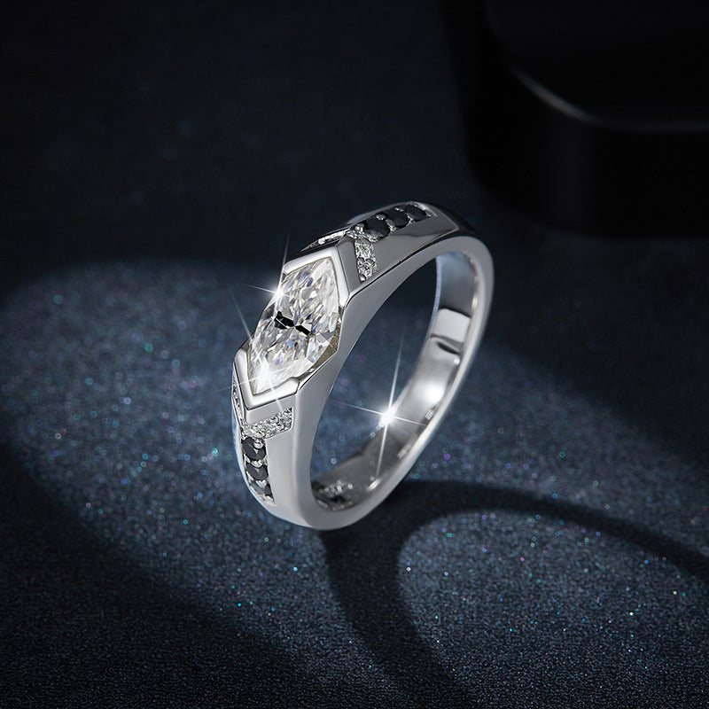 1 Carat Marquise Moissanite Ring, Black White Contrast, 18K Gold-Plated Unisex Ring product image