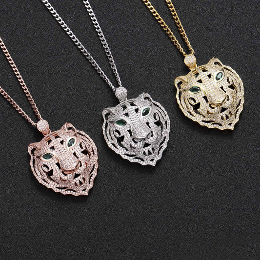 Hip Hop Tiger Cubic Zirconia Pendant Necklace for Men and Women