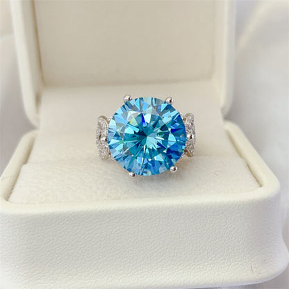 Blue Moissanite Ring for Women - 5 Carat or 10 Carat Split Shank Engagement Ring