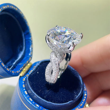 10 Carat Moissanite Halo Ring for Women, Geometric U-Shaped Statement Engagement Ring