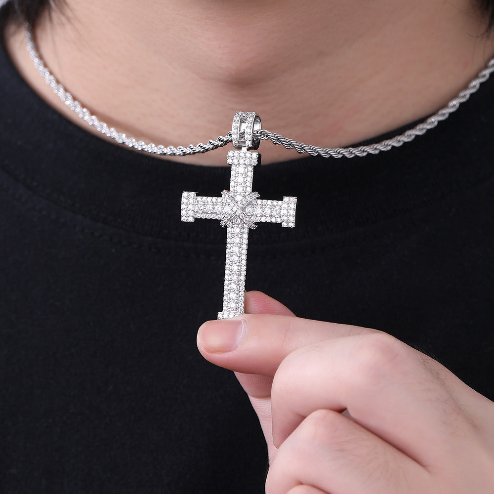 Rope Chain Cross Pendant Necklace, Iced Out Hip Hop Cross Charm, Unisex Statement Jewelry product image
