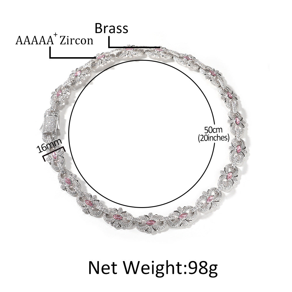 Men’s Iced Out Circular Link Cuban Chain Necklace & Bracelet in Silver-Tone Cubic Zirconia