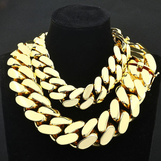 8-22 mm Polished Flat Cuban Hip Hop Necklace with Silver Base - CHA268 alternate product image