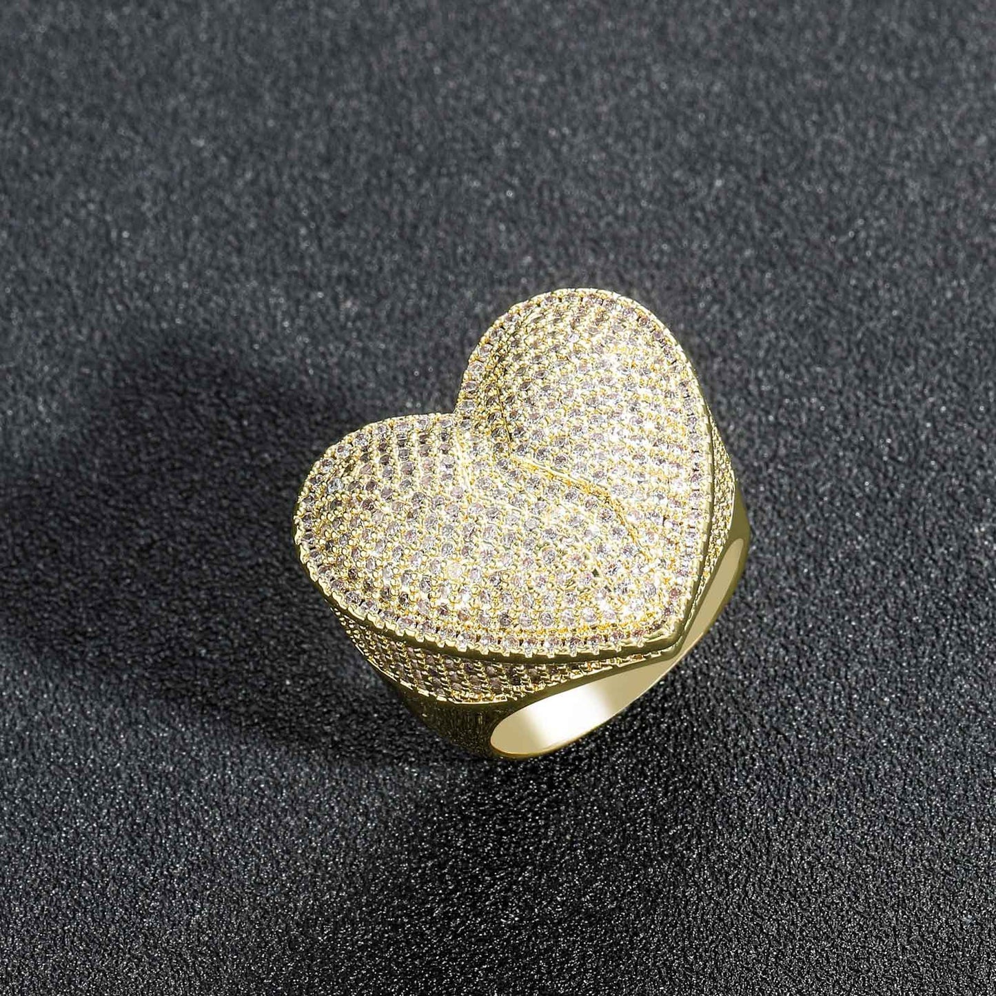 Hip Hop Heart Cubic Zirconia Ring for Men