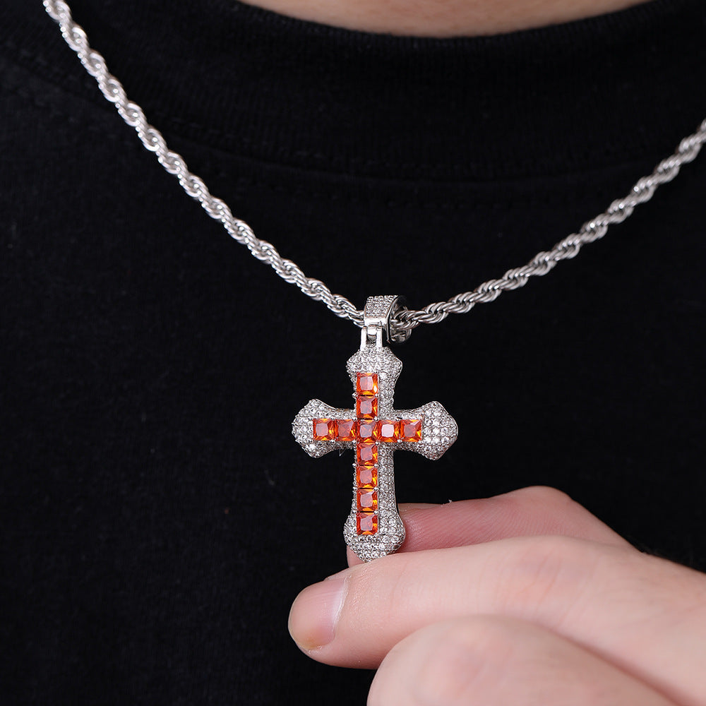 Colorful Cross Pendant Necklace for Men Women, Hip Hop Rope Chain Jewelry product image