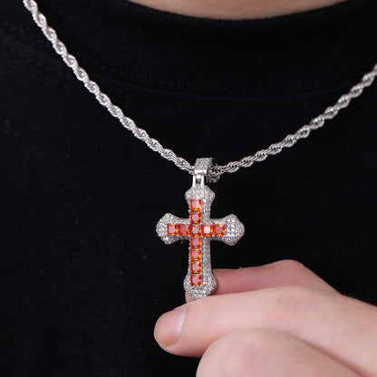 Colorful Cross Pendant Necklace for Men Women, Hip Hop Rope Chain Jewelry