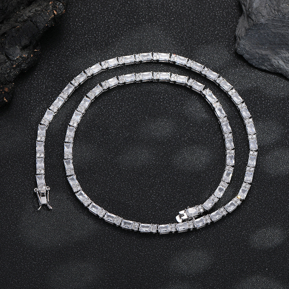Geometric Zircon Tennis Chain Necklace, Unisex Hip Hop Link Chain, 41/46/51 cm