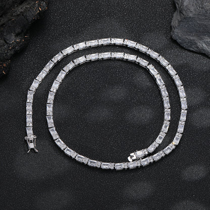 Geometric Cubic Zirconia Tennis Chain Necklace, Unisex Hip Hop Link Chain, 41/46/51 cm