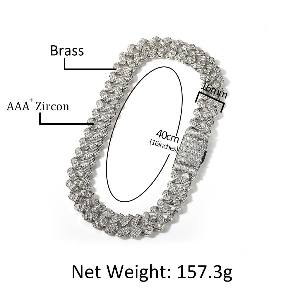 Iced Out Cuban Link Necklace with Triple Row Cubic Zirconia Pendant Chain for Women and Men