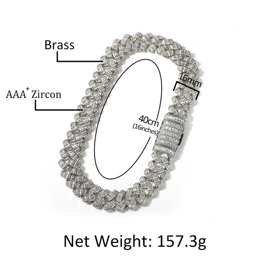 Iced Out Cuban Link Necklace with Triple Row Cubic Zirconia Pendant Chain for Women and Men