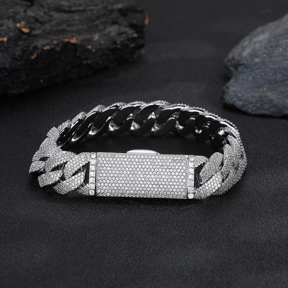 15mm Iced Out Cuban Link Chain Necklace & Bracelet, Unisex Cubic Zirconia Hip Hop Style product image