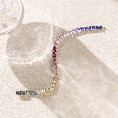 Rainbow Square Tennis Bracelet for Women, Colorful Bracelet