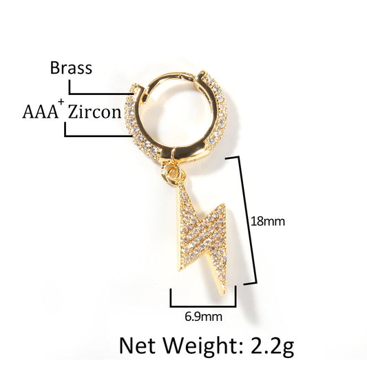 Lightning Bolt Hoop Earrings for Women & Men, Gold Plated Cubic Zirconia Statement Dangle Earrings, Trendy Hip Hop Jewelry 2026