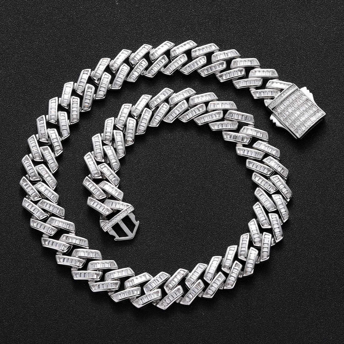 Hip Hop Light Luxury Square Diamond Shape Cuban Link Cubic Zirconia Necklace for Men