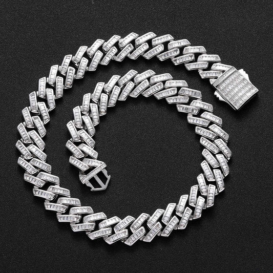 Hip Hop Light Luxury Square Diamond Shape Cuban Link Cubic Zirconia Necklace for Men