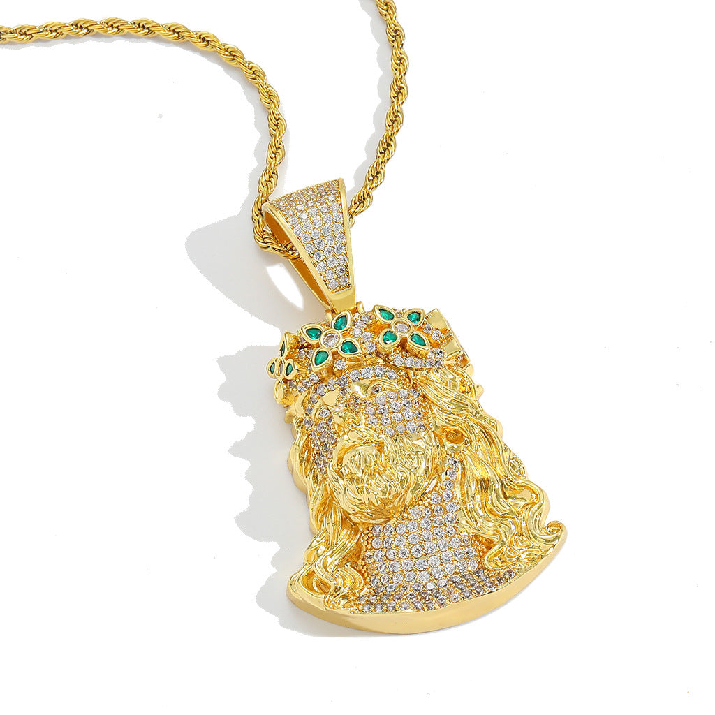 Hip Hop Vintage Four Leaf Clover Cubic Zirconia Pendant Necklace for Men and Women