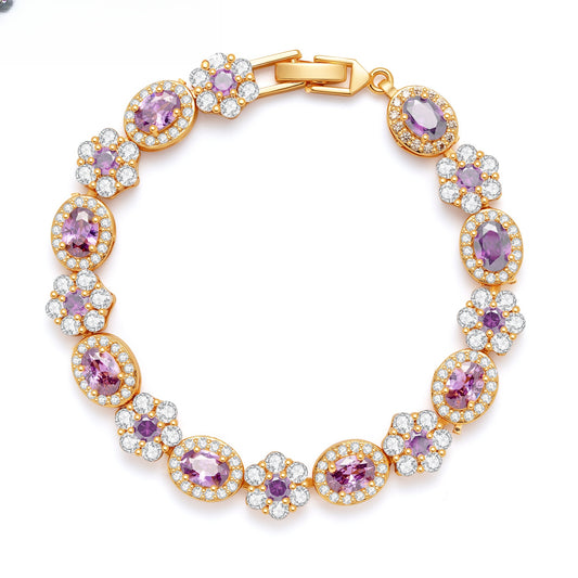Floral Halo Oval Gemstone Bracelet for Women Elegant Statement Jewelry