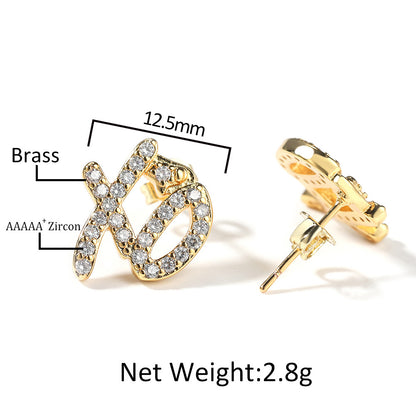 XOXO Letter Cubic Zirconia Stud Earrings for Women & Men in Gold or Silver Tone