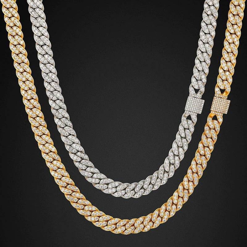 12mm Iced Out Cuban Link Chain Necklace & Bracelet for Women and Men, Geometric Cubic Zirconia Hip Hop Jewelry product image