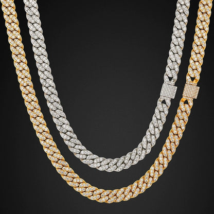 12mm Iced Out Cuban Link Chain Necklace & Bracelet for Women and Men, Geometric Cubic Zirconia Hip Hop Jewelry