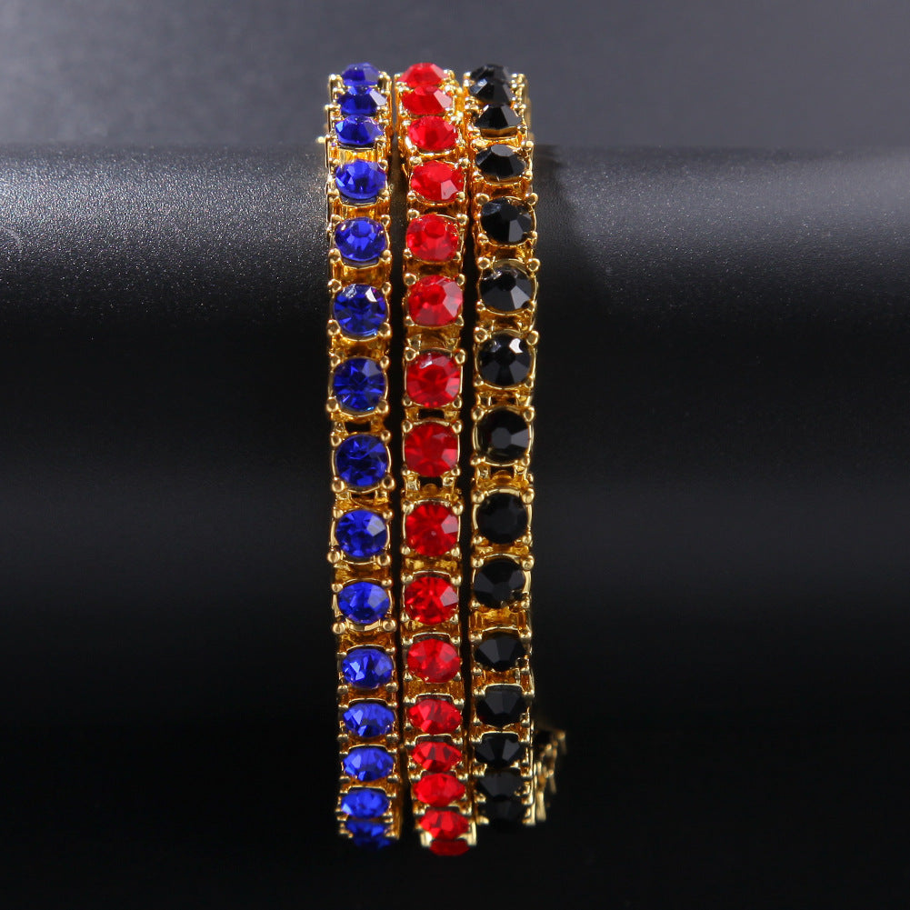 Unisex Gold Plated Blue Crystal Line Bracelet – Trendy Statement Chain Bangle Jewelry