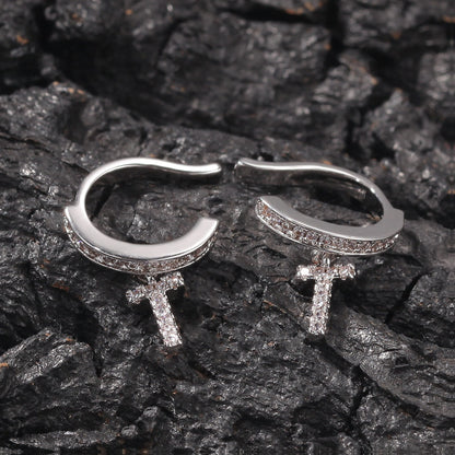 Unisex Cubic Zirconia Cross Hoop Earrings in Gold or Silver Tone Minimalist Statement Jewelry