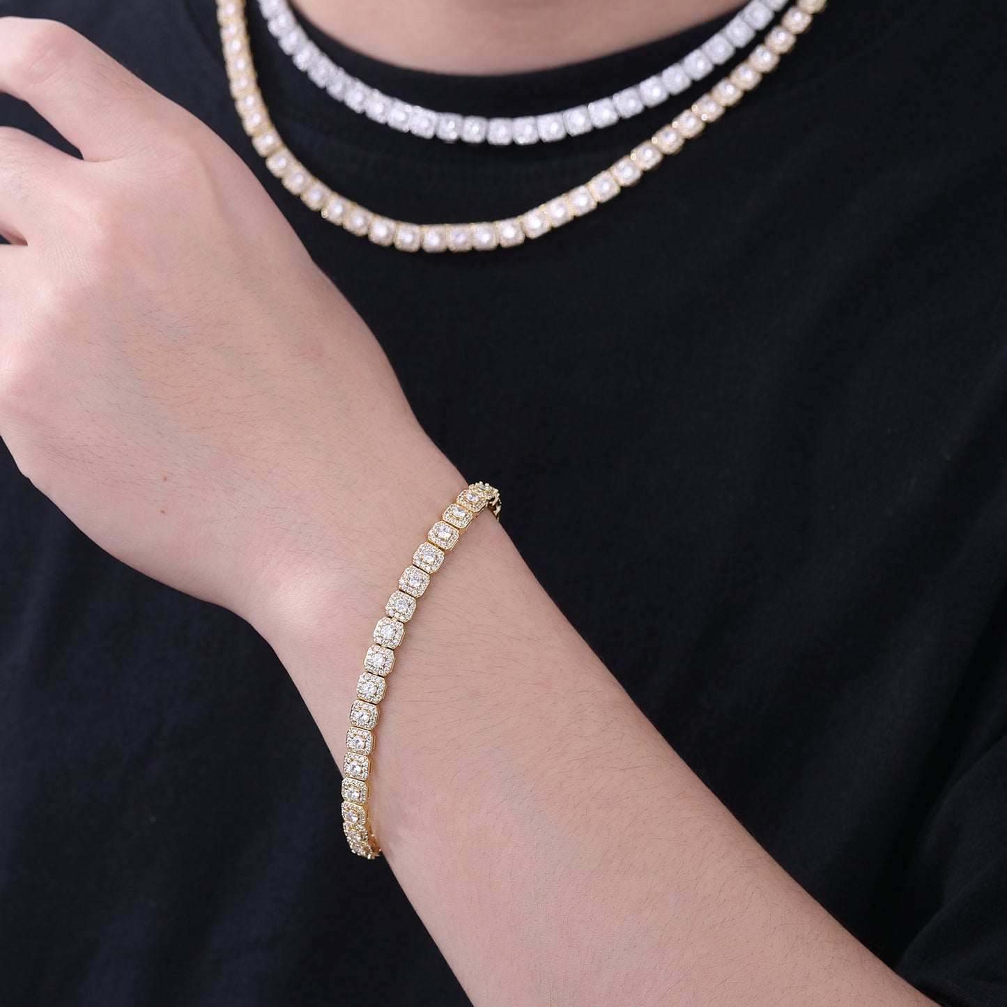 Square Zircon Tennis-Style Chain Bracelet & Necklace, 6 mm, Unisex