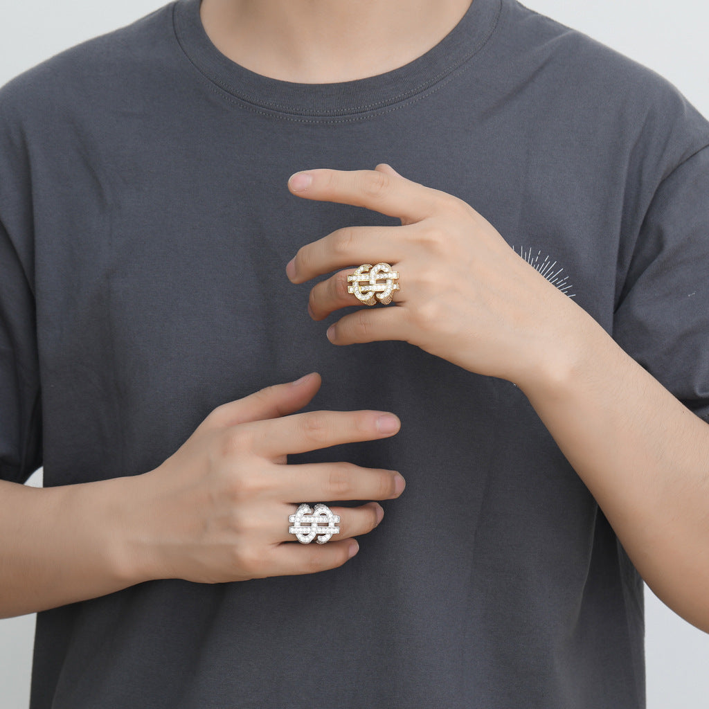 Hip Hop Dollar Copper Ring for Men