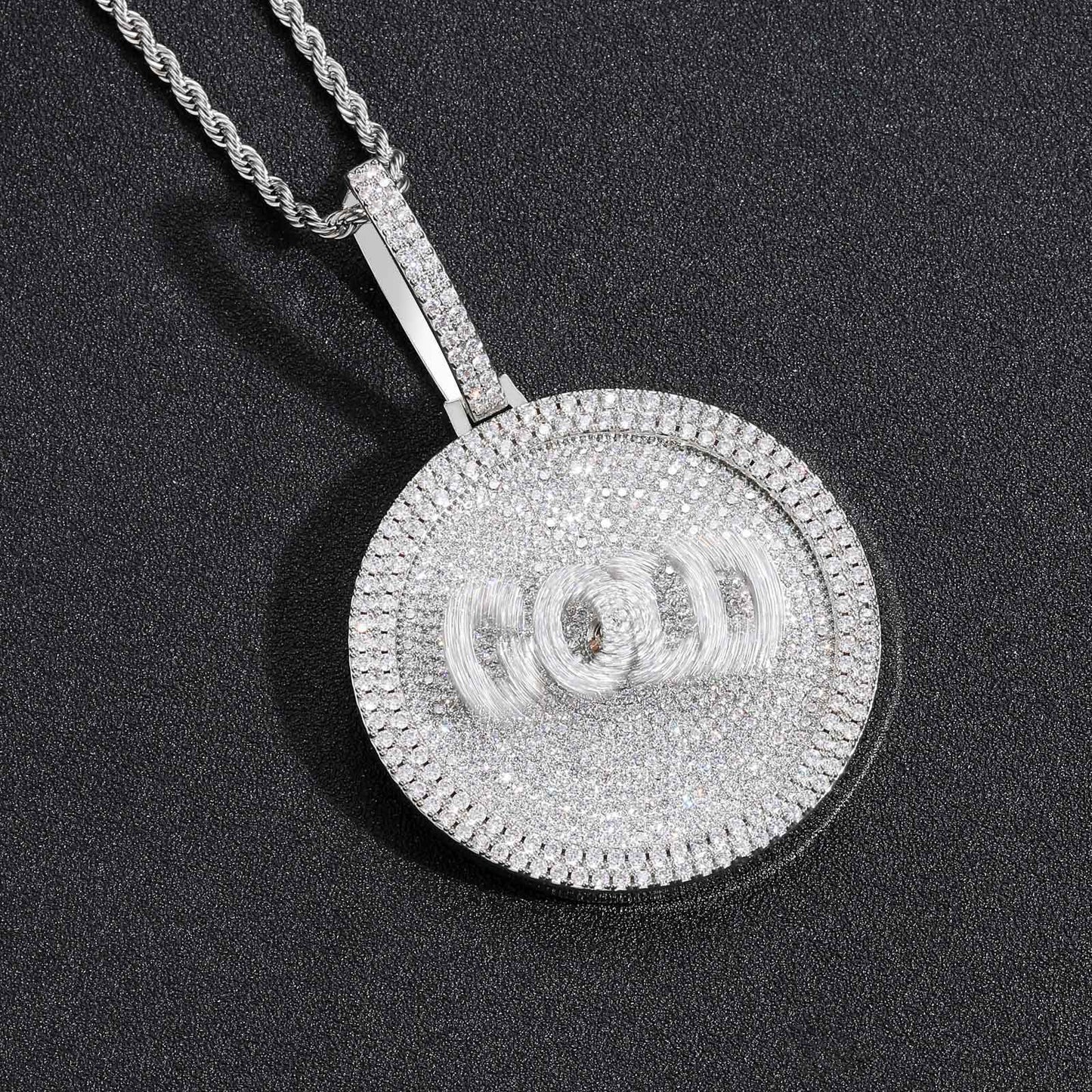 Hip Hop Light Luxury Letter Square Cubic Zirconia Pendant Necklace for Men and Women