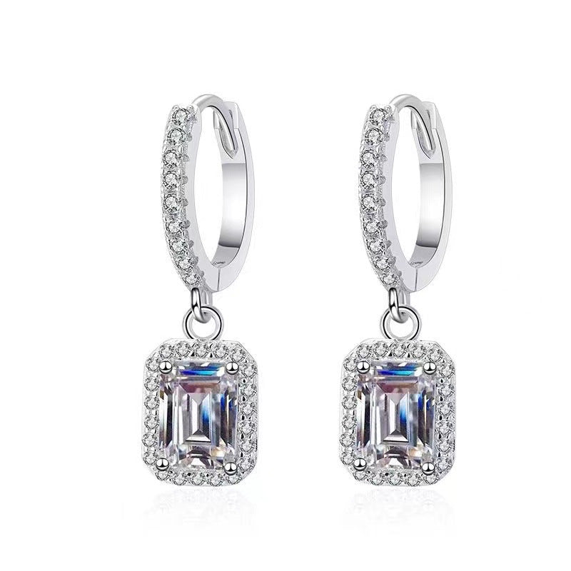 Moissanite Halo Drop Hoop Earrings for Women, Emerald Cut Pear Heart Oval Dangle Earrings product image