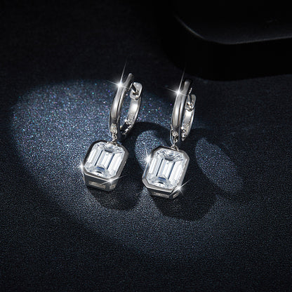 Gold Tone Emerald Cut Clear Stone Drop Earrings for Women
